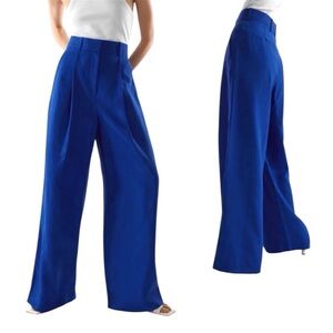 NWT COS wide leg cotton pleated trousers cobalt blue sz 2